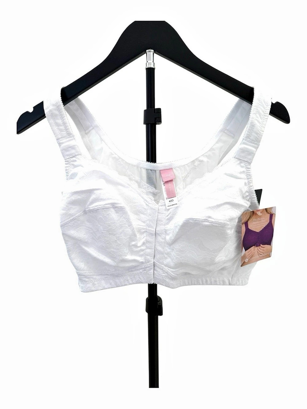 Comfort Choice Front-Close Cotton Wireless Posture Bra White 40D NWT